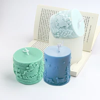 cylinder soft silicone candle molds embossed christmas tree elk deer reindeer pattern clay decorating mould for gypsum tools
