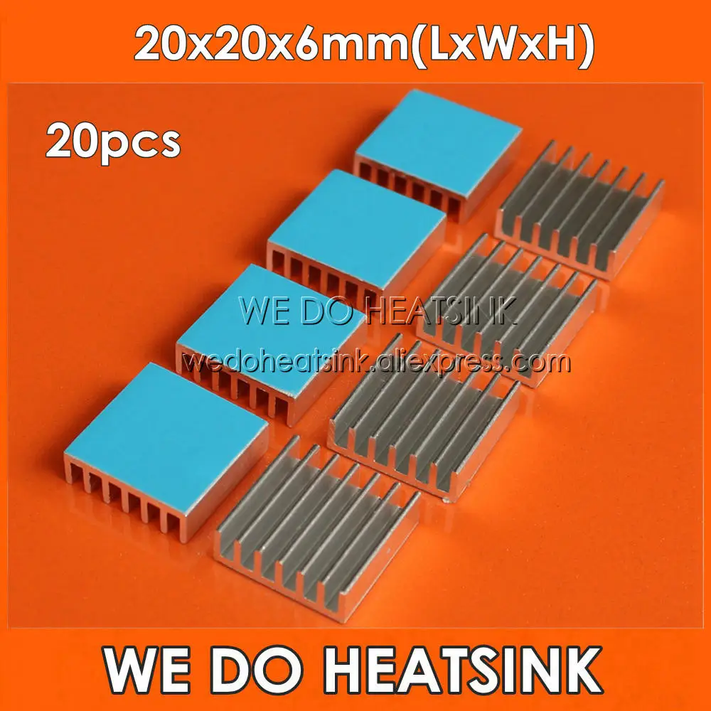 

WE DO HEATSINK 20pcs 20x20x6mm Aluminum IC LED Cooling Cooler Heat Sink Heatsink With Blue Thermal Conductive Adhesive Tape