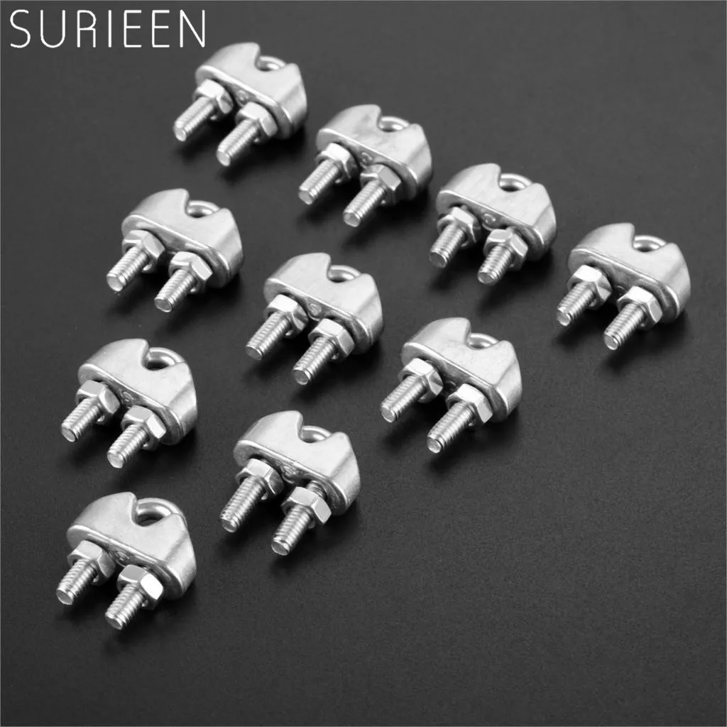 10 Pcs Marine 316 Stainless Steel 3mm 4mm 5mm Heavy Duty Wire Rope Clamp Clip Thimble Cable Grip Metal Wire U Bolts Fixing Boats