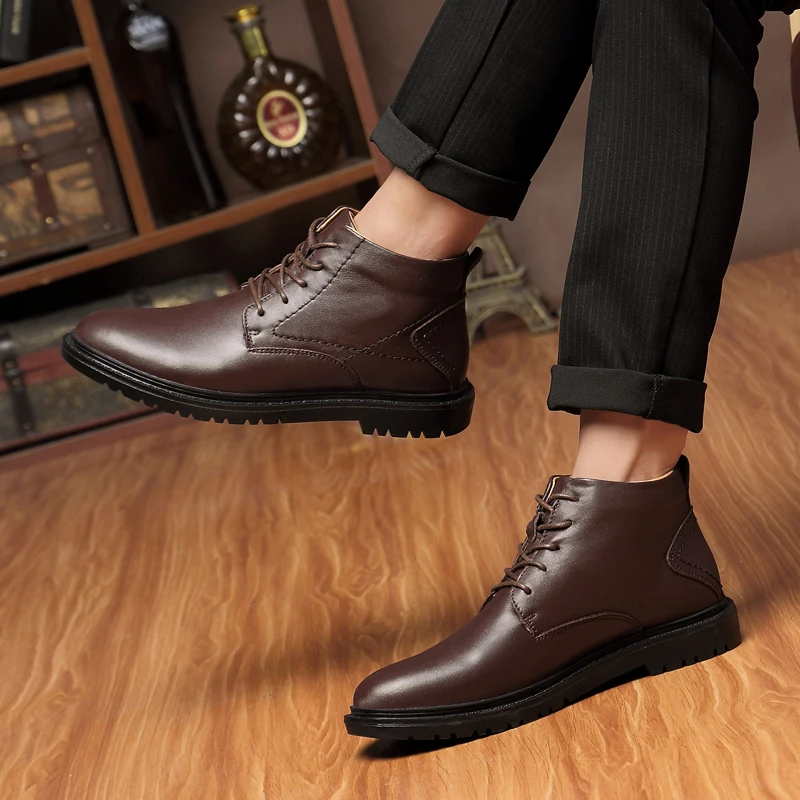 Мужские деловые ботинки ручной работы коричневые ботильоны из натуральной кожи