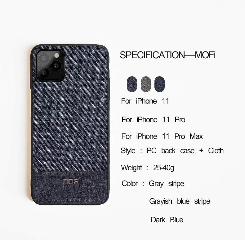 Чехол для iPhone 11, чехол для iPhone 11 Pro, чехол Mofi для iPhone 11 Pro Max, мягкая мужская темно-синяя полосатая ткань из шамбре