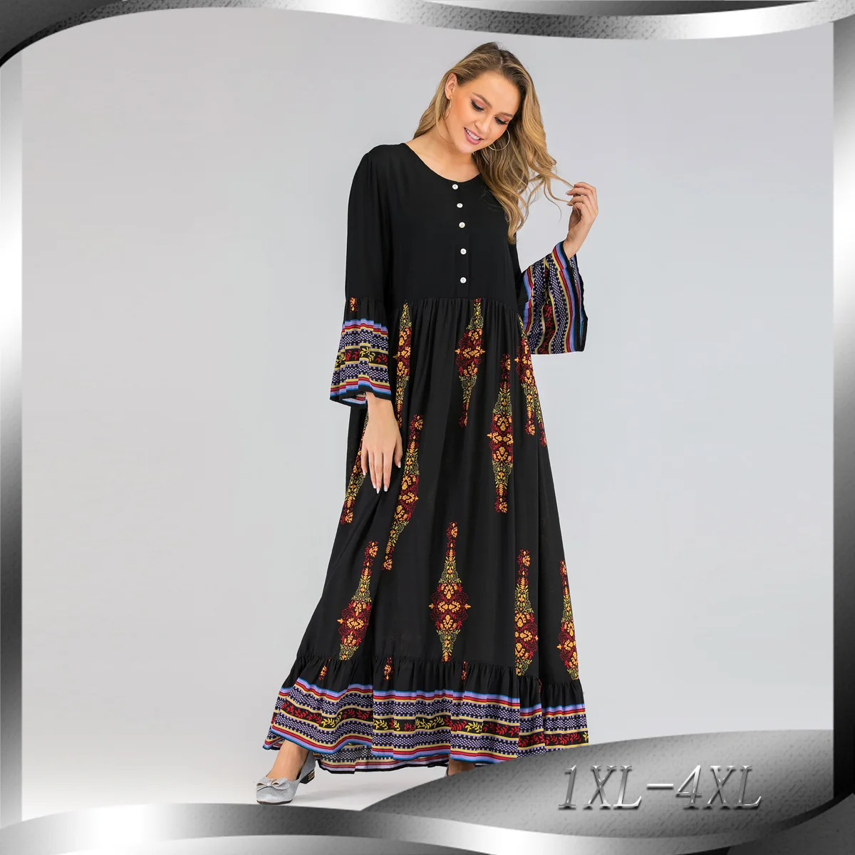Clothes For Muslim Women Popular Element Design Flared Sleeves Empire Waist Women Islamic Clothing Ropa Islamica Mujer Cm137