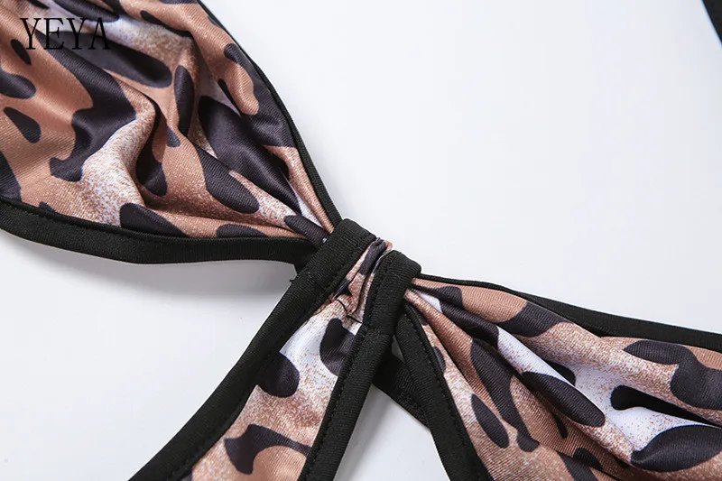 

YEYA Low Chest Leopard Print Halter Dresses Package Hip Backless Sleeveless Hollow Out Tie Up Vintage Party Club Slim Bodycon