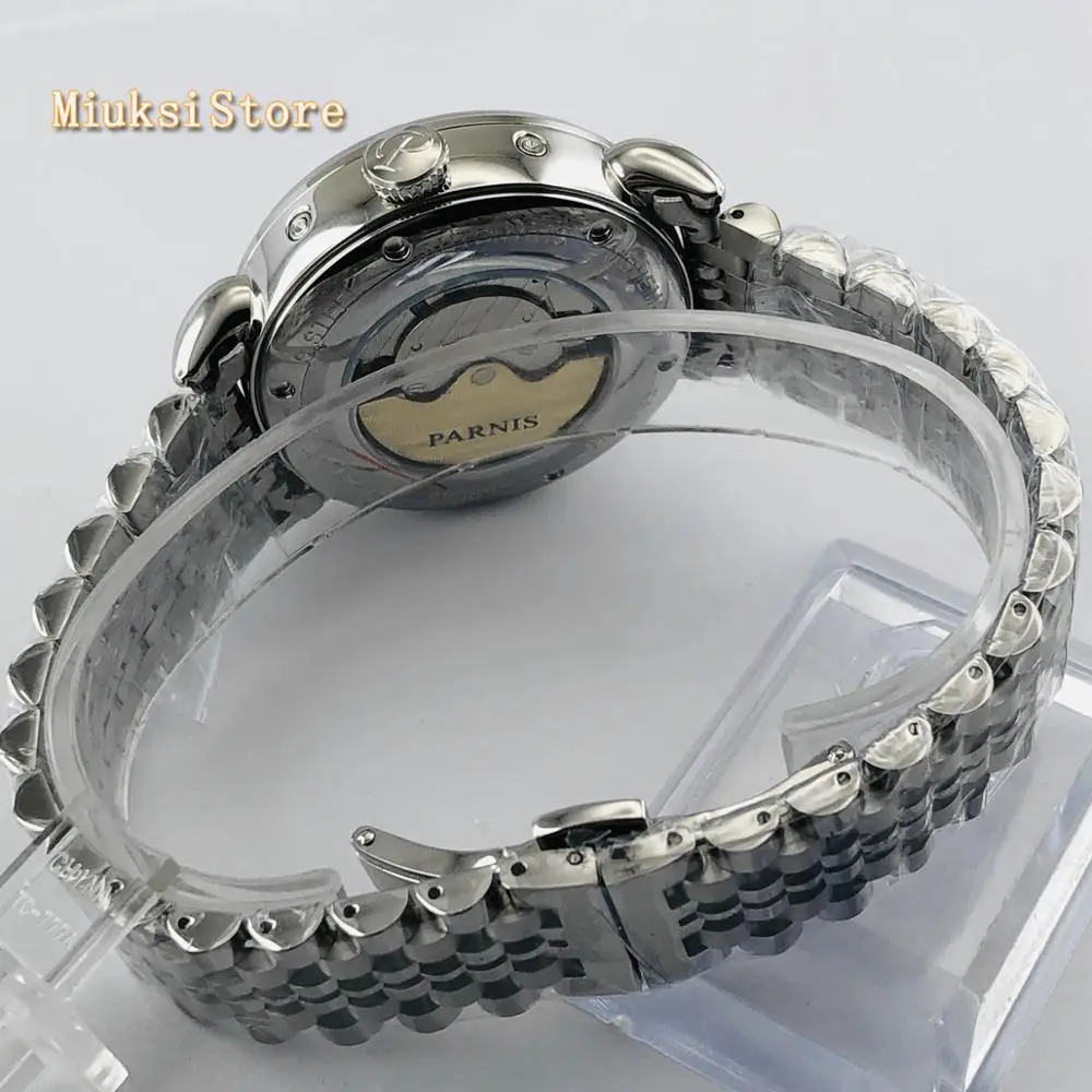 Парнис новый топ мужские автоматические механические часы 42 мм Серебряный чехол