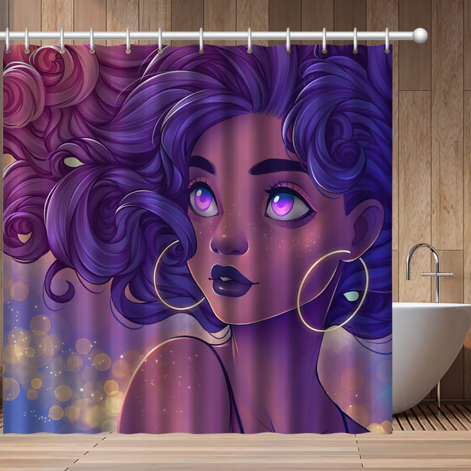 

African Black Girl Washable Shower Curtain Bathroom Curtain Frabic Waterproof Polyester Bathroom Decor Sets with Hooks
