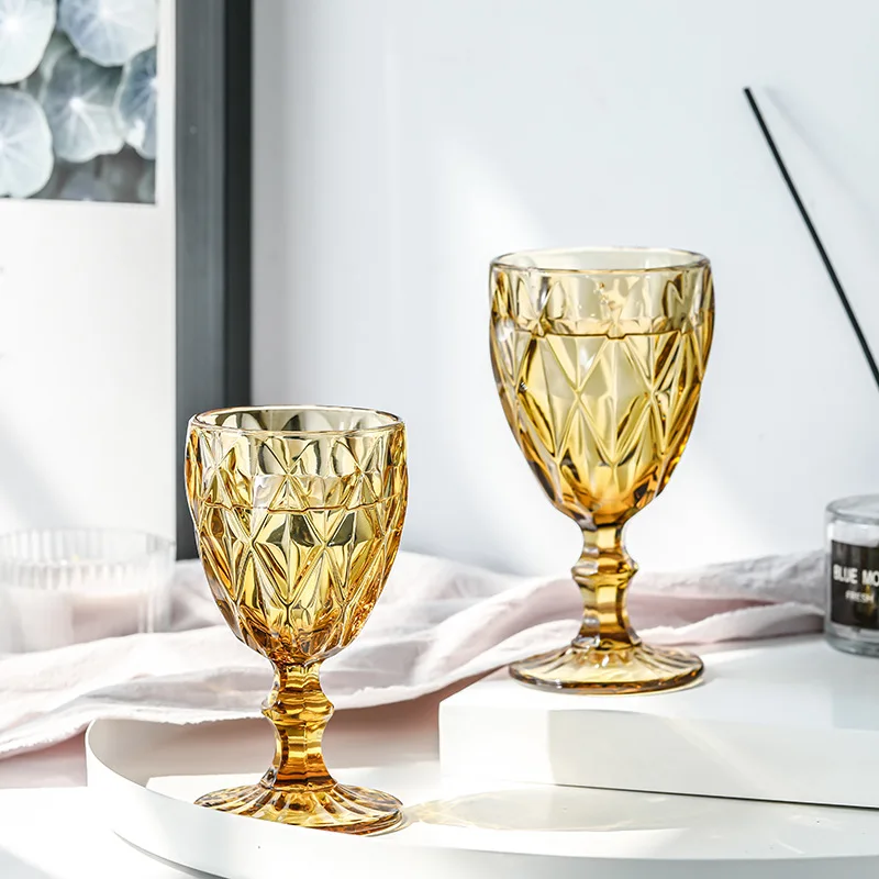 300ml Colored Goblet Wine Water Glass Machine Pressed Clear Blue Pink Grey Goblets Vintage Cup | Дом и сад