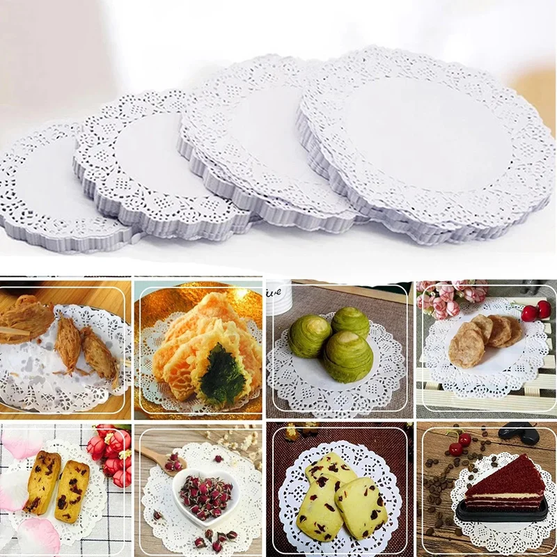 

100pcs Round Hollow Lace Wrap Paper Flower Candy Cone Gift Package Wedding Decoration Birthday Party Coasters Placemat Decor