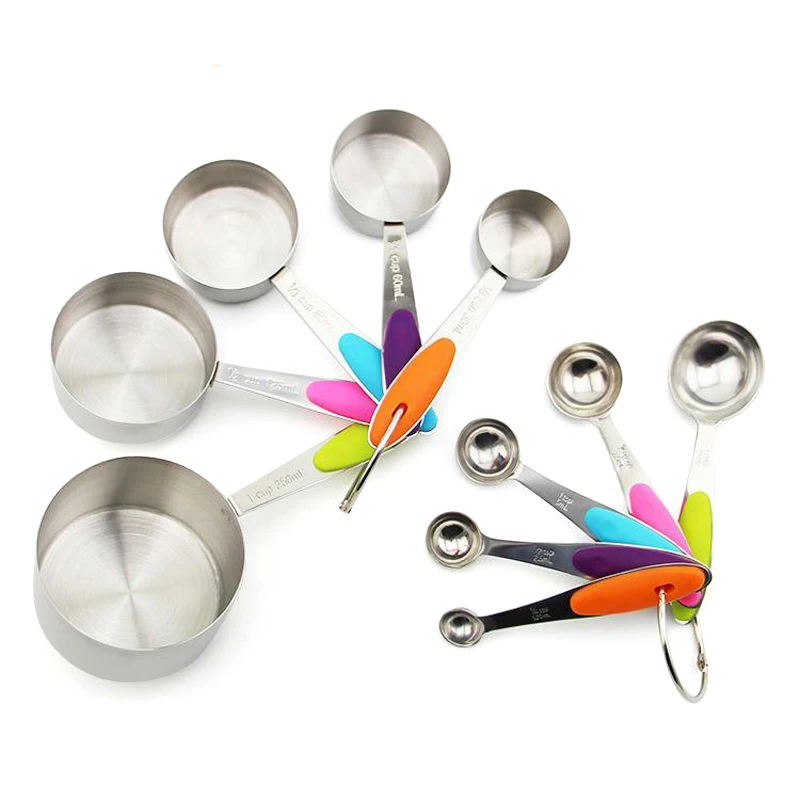 Кухонные мерные чашки и ложки из нержавеющей стали с удобной силиконовой