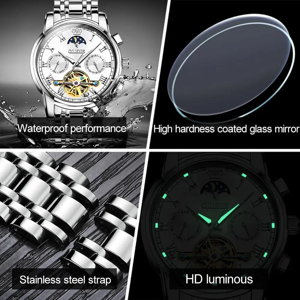 

OLEVS luxury classic men's automatic mechanical watch authentic fashion waterproof luminous stainless steel watch