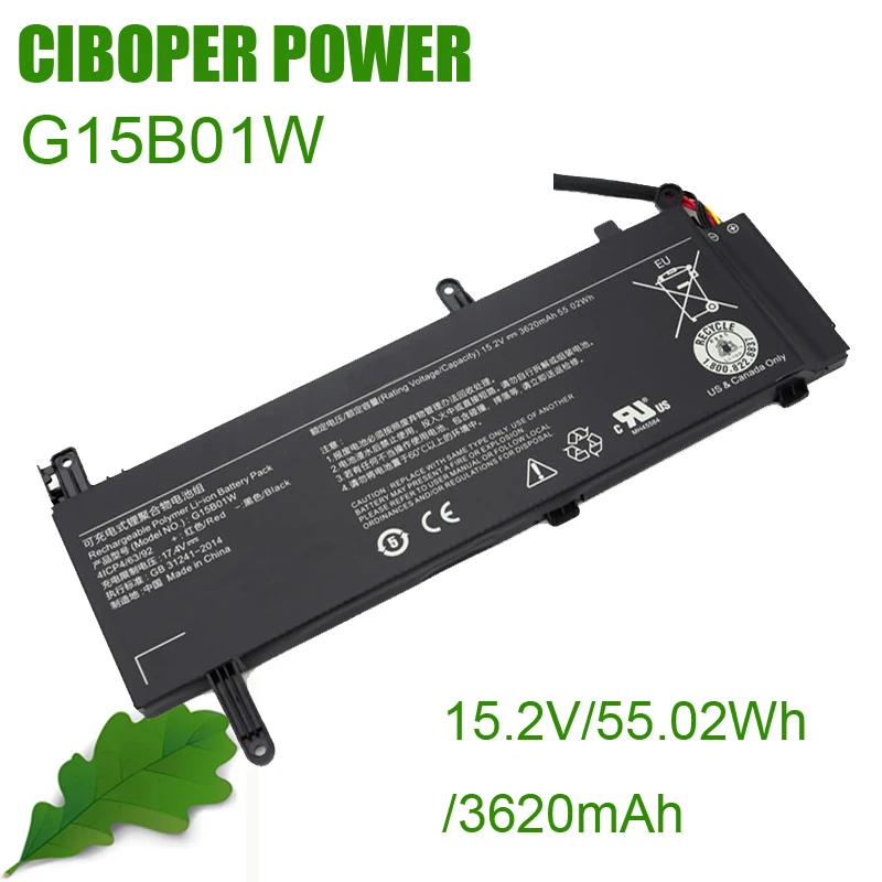 CP настоящая аккумуляторная батарея для ноутбука G15B01W 15,2 V/55.02Wh/3620mAh для игрового ноутбука 15,6 'i5 7300HQ GTX1050 GTX1060 1050Ti/1060 171502-A1