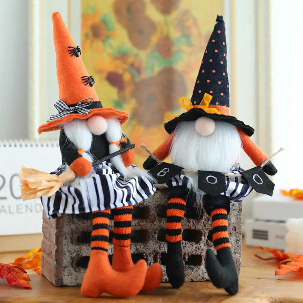 

2021 New Halloween Long Legs with Broom Dwarf Doll Creative Faceless Doll Home Decoration Desktop Ornaments