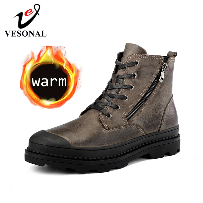 VESONAL/; сезон осень-зима; мужские ботильоны из натуральной кожи с боковой молнией; классические теплые мужские повседневные ботинки; кроссовки; обувь