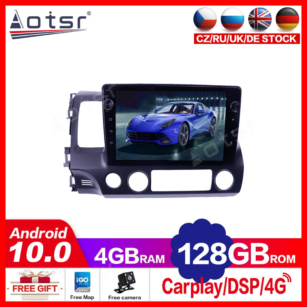 4 + 128G для Honda Civic 8 FK FN FD 2005 - 2012 Android Tesla экран Автомобильный мультимедийный плеер GPS