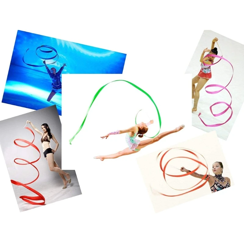 

10 Pieces Rainbow Band Dance Ribbons Rhythmic Gymnastics Ribbon for Children Artistic Dancing Swirling Training