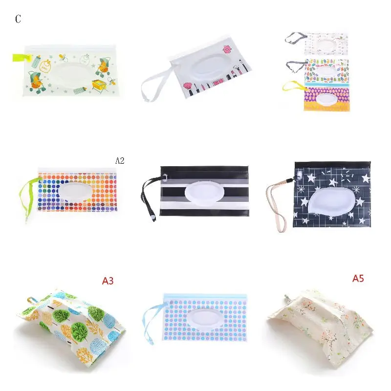 

Clutch and Clean Wipes Carrying Case Eco-friendly Wet Wipes Bag Clamshell Cosmetic Pouch Easy-carry Snap-strap Wipes Container