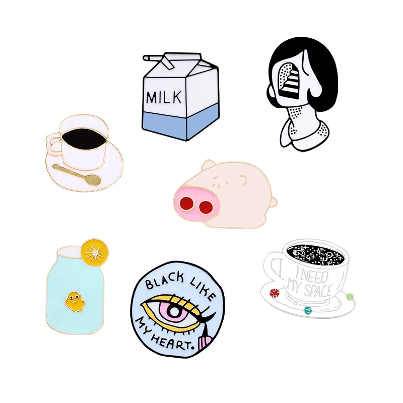 Броши и булавки в виде мультяшной чашки кофе эмалированная булавка Милая свинья