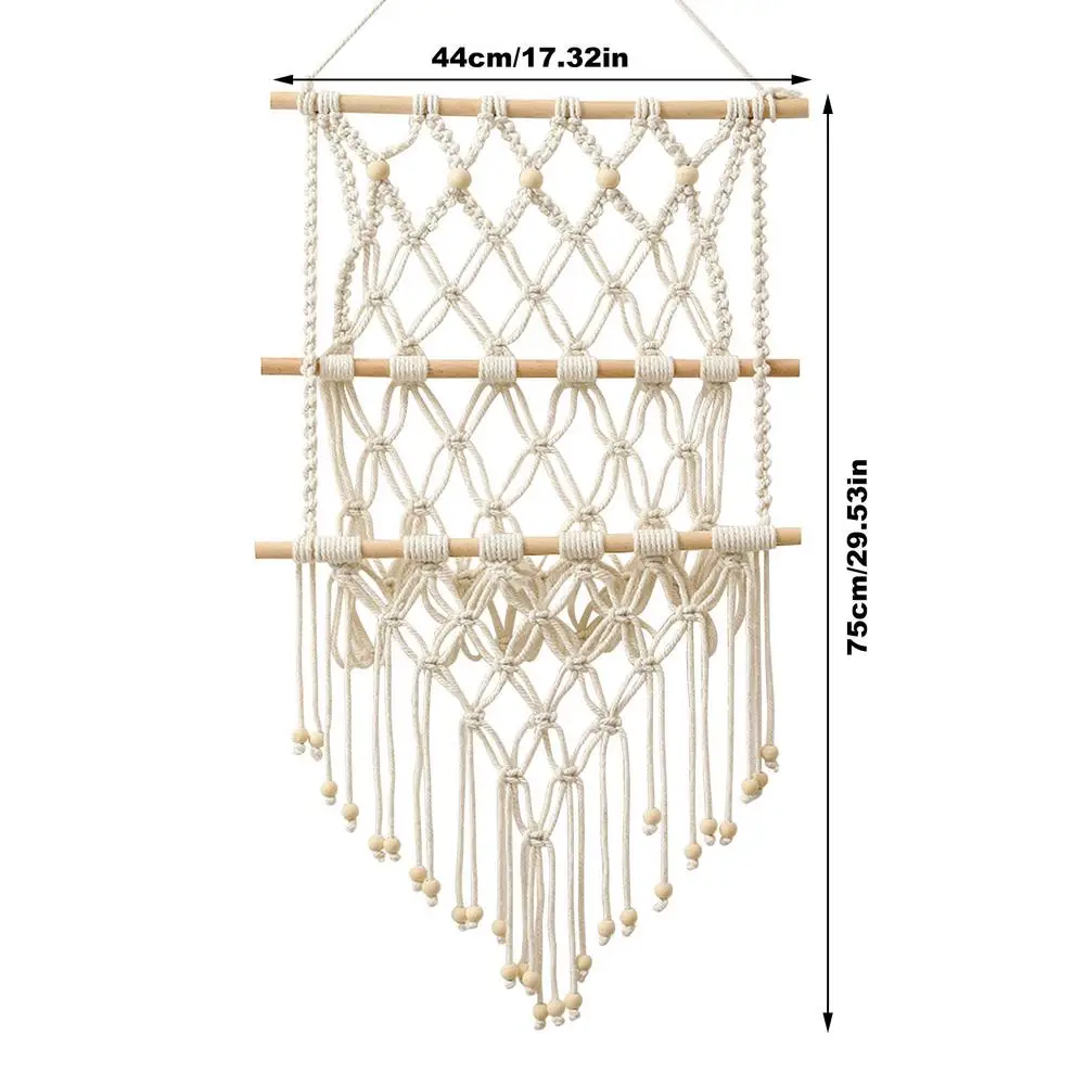 

Tapestry Wall Hanging Net Rack Bohemian Home Decor Hand-Woven Macrame Shelf Magazine Wooden Planter Holder Tapestry Boho Plant
