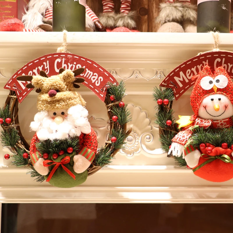 

Рождественский венок, входная дверь, приветственный знак, Декор, висячая Рождественская гирлянда с Санта/снеговиком/лосем, кукла для стены, ...