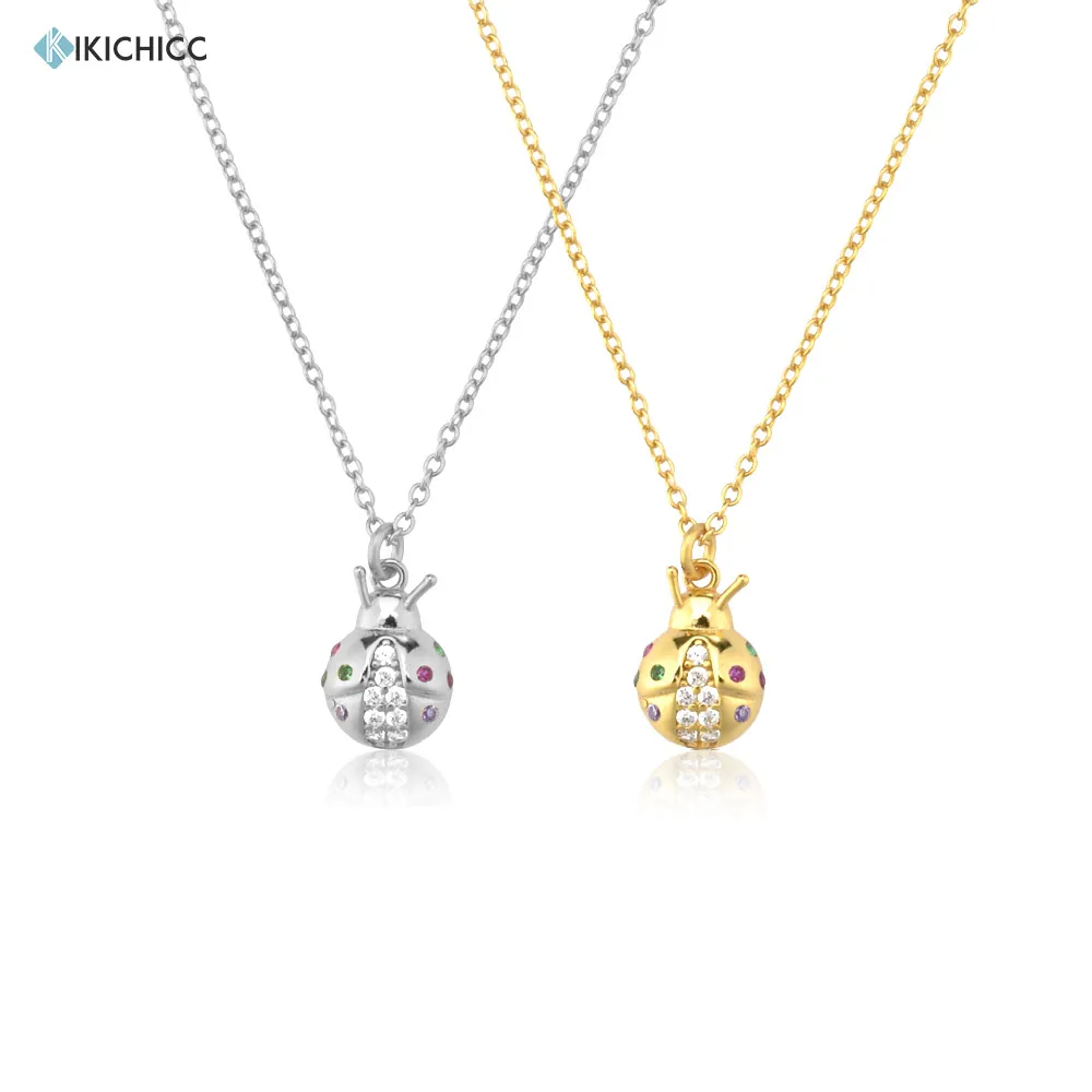 

KIKICHICC 925 пробы цвет серебристый, Золотой Божья коровка животных Кулон Циркон CZ проложить длинной цепью Роскошные ювелирные изделия Красочны...