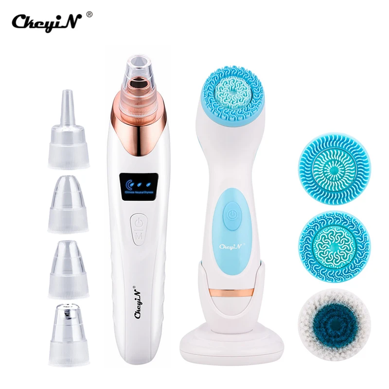 

CkeyiN 3 in1 Electric Blackhead Remover Face Cleanser Facial Washing Brush Ance Deep Cleansing Rechargeable Machine Skin Care