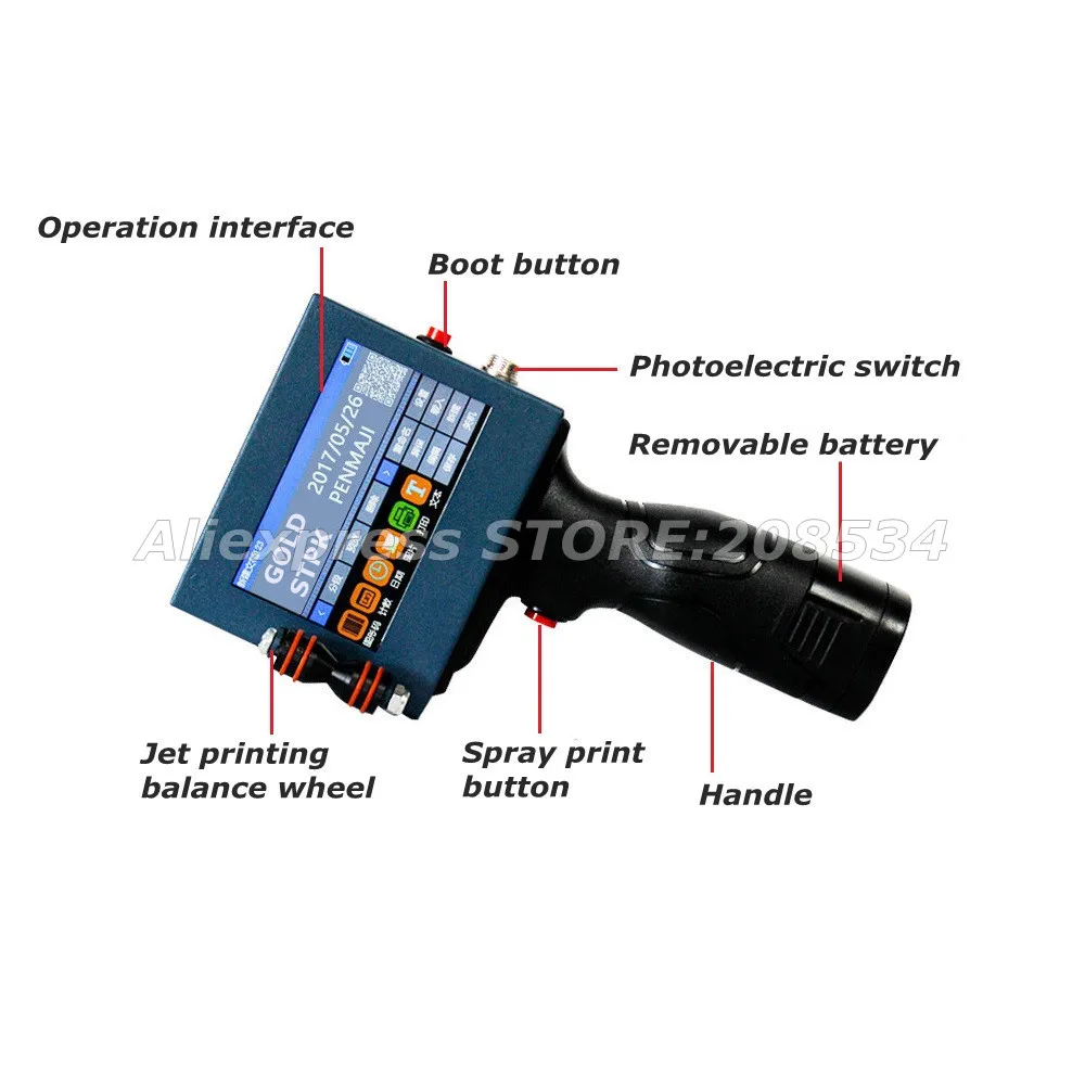 Мобильный портативный ручной струйный термический принтер для печати логотипа / даты истечения срока годности / кода партии / серийного номера / этикетки / штрих-кода / QR-кода.