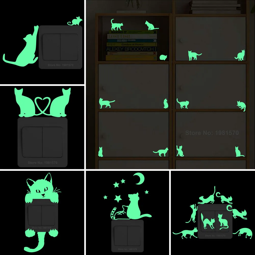 Светящиеся стикеры в виде кота светится темноте для детской комнаты домашний