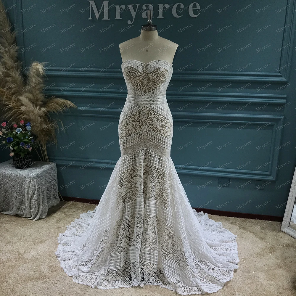 Шикарное роскошное эксклюзивное кружевное свадебное платье Русалка Mryarce в стиле