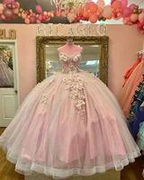 princess pink quinceanera dresses with 3d floral applique sweetheart beaded laceparty sweet 16 ball gown vestidos de 15 a%c3%b1os