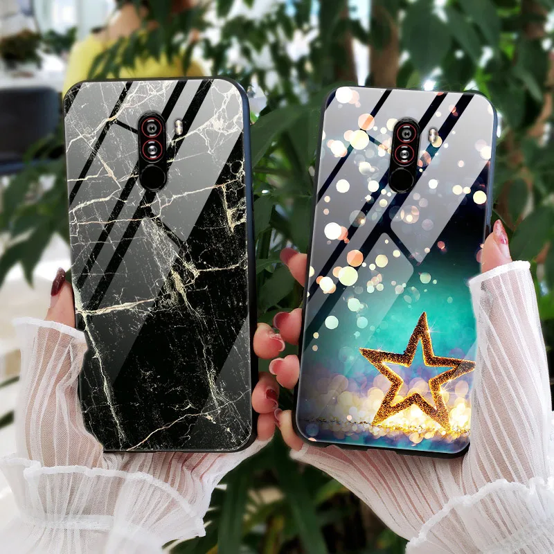 Чехол Poco F1 для Xiaomi Pocophone F1 6,18 чехол роскошный стеклянный Жесткий PC задняя крышка для Coque Xiaomi Pocophone F1 чехол TPU рамка F 1