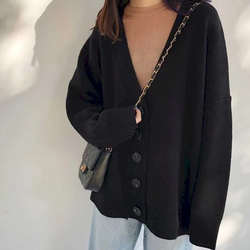 

Autumn And Winter Knitted Cardigan Long-sleeved New Korean Chic Lazy Style Korean Loose Sweater Thick Coat Female Loose Students