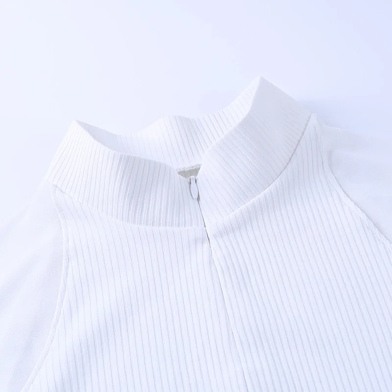 

Women Mesh Splice Zipper Mini Dress Transparent Full Sleeve Elegant Bodycon 2020 Streetwear Casual Summer Female Dress