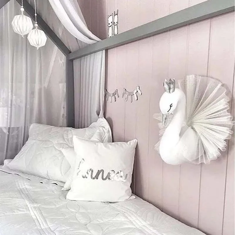 White wings Голова животного, медведь, олень, слон, Настенное подвесное крепление, плюшевая игрушка, кукла принцессы для девочки, подарок для ребенка, детская комната, Настенный декор - Цвет: White wings