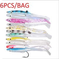 6pcsset durable silicone swim luminous lead jig head artificial soft bait fish eel lure worm barbed hook