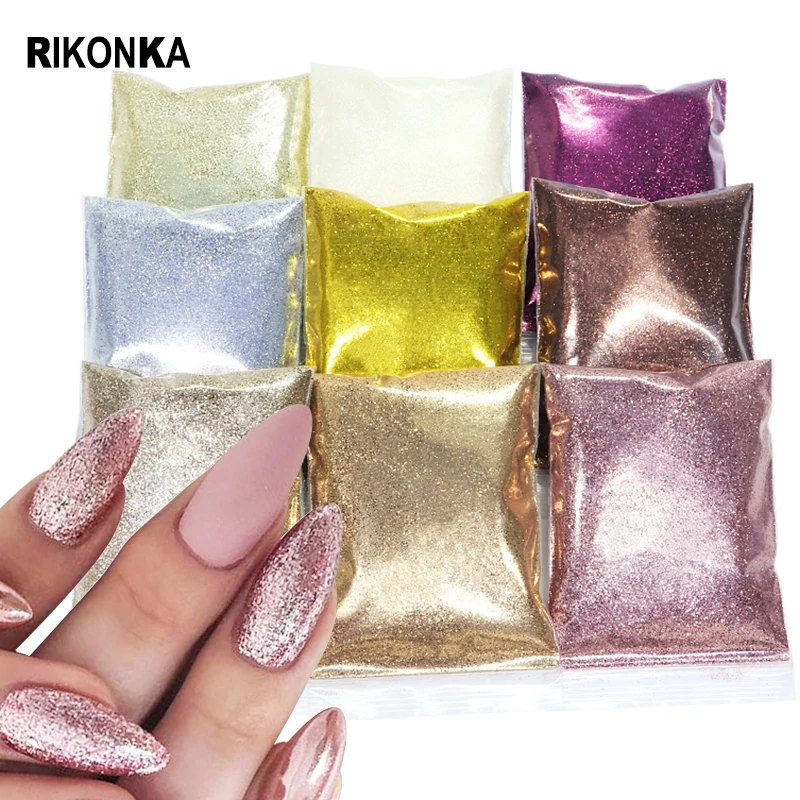 

9 пакетов 50 г красочный 0,2 мм дизайн ногтей Блестящий Порошок Набор для дизайна Сияющий градиент насыпью тонкий хромовый пигмент