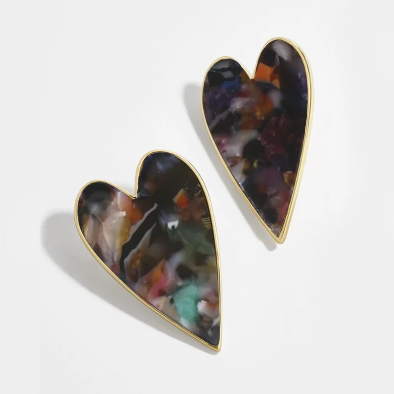 New Lady's Vintage Leopard Acetic Acrylic Heart Stud Earring Fashion Acrylic Statement Earrings For Women Accessories - Окраска металла: Style 4