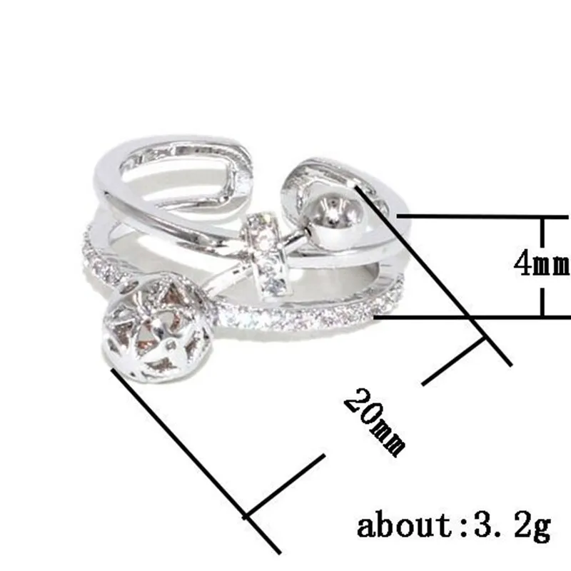 

New Creative Luxury Crystal Engagement Ring for Women Cubic Zirconia Silver Color Adjustable Open Rings Wedding Jewelry Gift 123