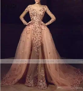 Пышные Роскошные Выпускные платья 2021 Русалка для черных девушек бусины с длинным рукавом со съемным шлейфом Официальные Вечерние платья