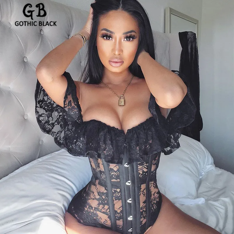 Женский кружевной топик Gothblack облегающий топики с вырезом лодочкой и оборками