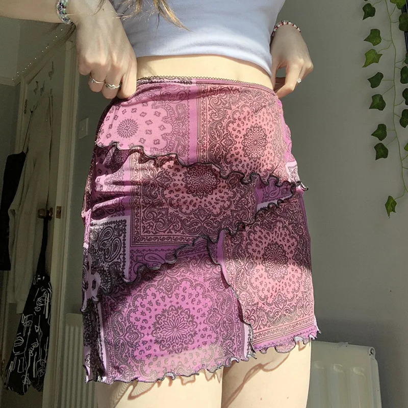 

Summer Bohemia Y2k Skirt Women Beach Irregular Sexy High Waist Mini Skirt Female Girl Holiday Style Fashion Designer Skirts Lady