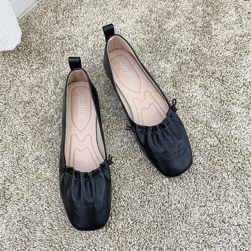 

2021 New Elegant Spring And Autumn Flat-bottom Square-toe Shallow Fold Women's Single Shoes