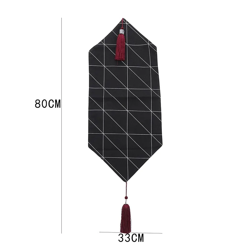Simple Diamond Pattern Table Runner Black Cotton Modern Geometric Printing Family Banquet Decoration | Дом и сад
