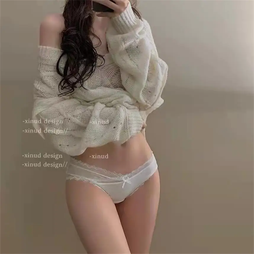 

French sexy panties girly cross-mesh low-waist cotton lace Japanese small wild cat ladies briefs