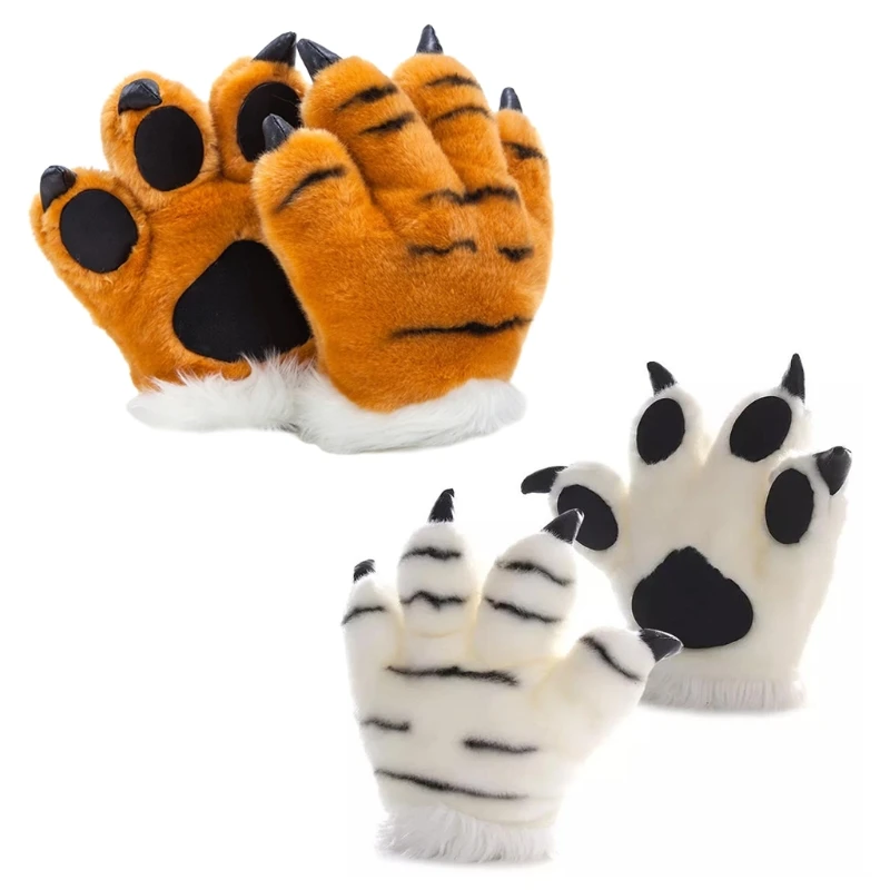 

Simulation Tiger Paw Plush Gloves Striped Fluffy Animal Cosplay Stuffed Mittens 83XF
