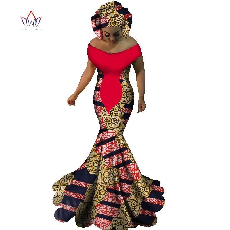 BRW африканские платья для женщин сексуальные длинные с вырезом лодочкой базин