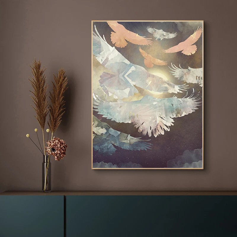 

Colored Flying Birds Canvas Painting Flamingo Seagull Red Crane Peacock Wall Art Poster Print Modern Picture Home Decor