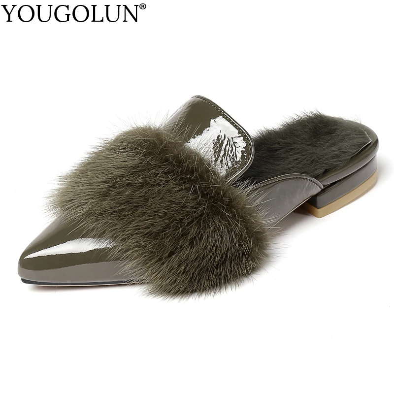 Уличные тапочки женские весенние шерстяные шлёпанцы модные туфли на низком