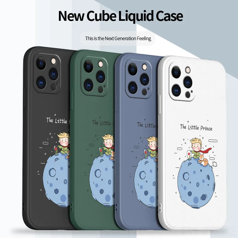 

Rectangle Cute Pattern little Prince phone Case For iPhone 12 Pro Max 11 X XS XR XSMAX SE2020 7Plus Liquid Silicone Cover