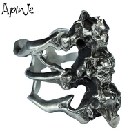 apinje 925 sterling silver skull ring for men rock spine bone rings personality fashion wild punk gothic jewelry