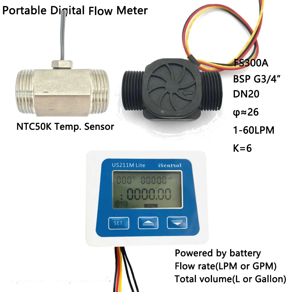 

Digital Flow Meter FS300A US211M Lite 1-60L/min 5V Flow Effect Water Sensor With Temperature Sensor Isentrol Zhongjiang Sea