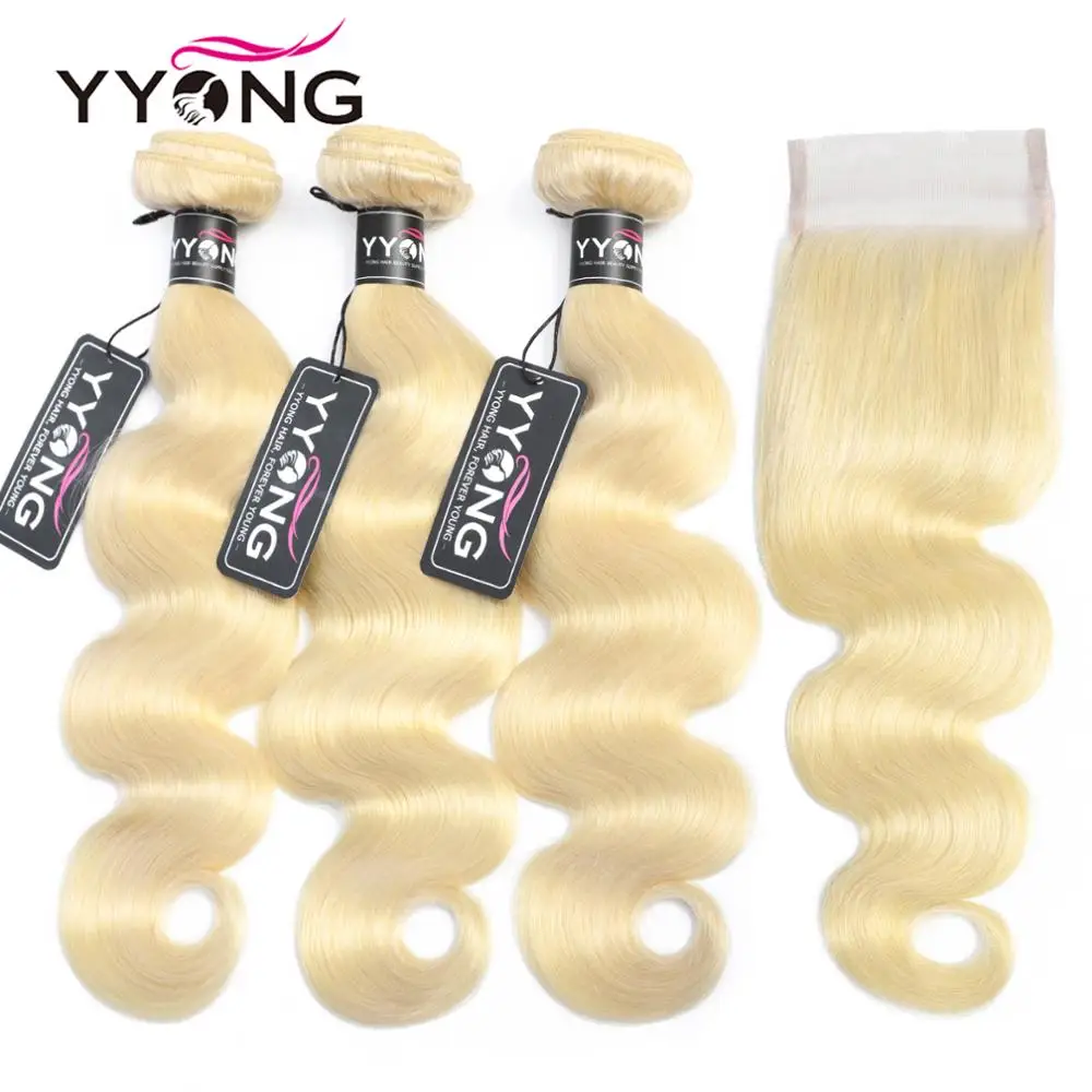Yyong 613 Bundles With Closure Brazilian Body Wave Human Hair Blonde Bundles With Closure Lace Closure With Bundles 4Pc/Lot Remy